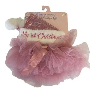 Baby 0-12m My First Christmas Pink Glitter Tutu Santa Hat Set bebe Photoshoot